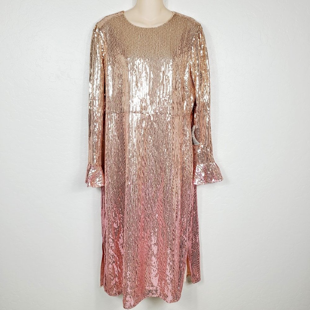 Rachel Parcell Rose Gold Sequin Long Sleeve Dress - Picture 2 of 7